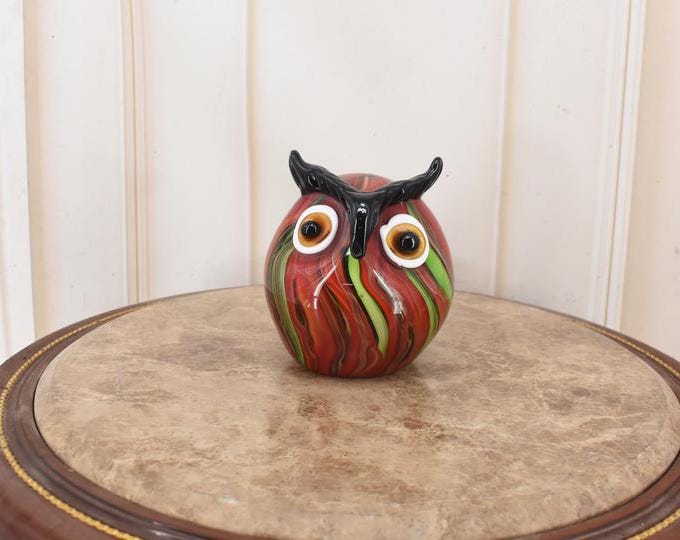 Colorful Murano Style Owl Statue: Venetian Art Figurine