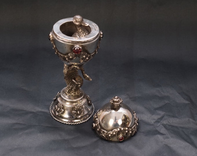 Antique Sterling Silver Tsar Egg – Duck, Swan, Ruby Stones (Imperial Russia)