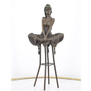 Elegant Woman in Dress on Chair - Realistic Bronze Art Deco Figurine Sculpture -Unique Gift for Home & Office Decor