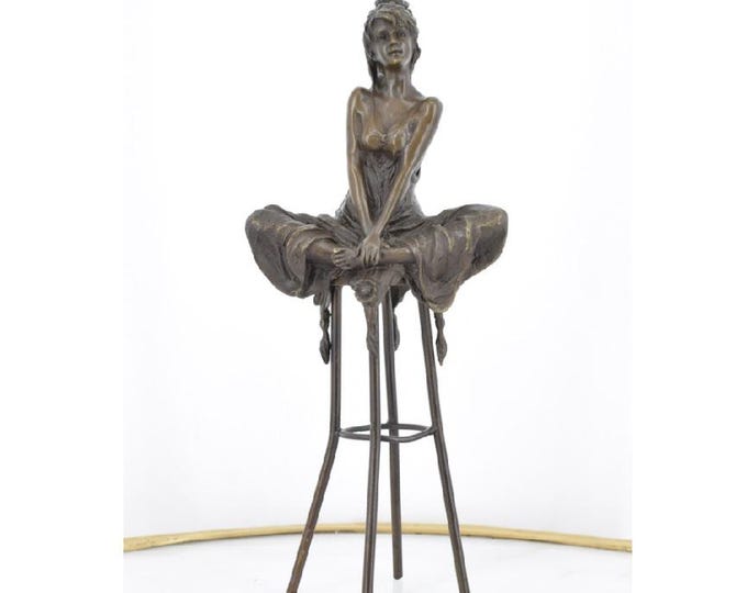 Elegant Woman in Dress on Chair - Realistic Bronze Art Deco Figurine Sculpture -Unique Gift for Home & Office Decor
