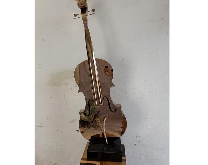 Vintage Stainless Steel Violin Sculpture: Signed D. Smith, Granite Base
