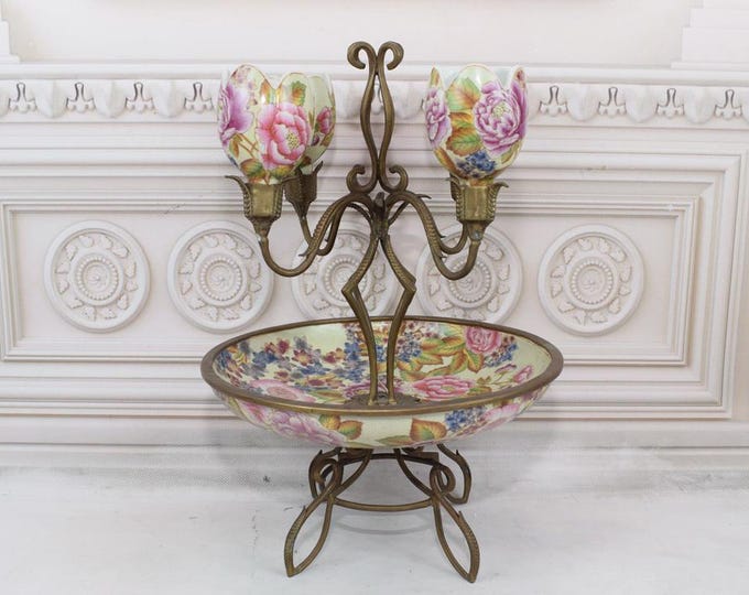 Very Rare! Porcelain Plateau and Candlesticks - Bronze Ornaments - Unique Vintage Porcelain - Luxury Bowl - Floral Design - Home Decor