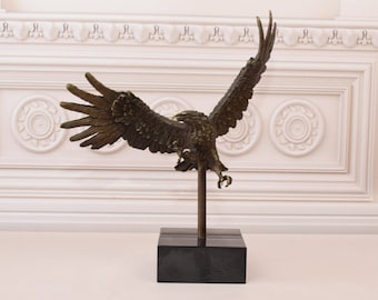 Signed Bronze Eagle Sculpture on Marble Base - Home Decor