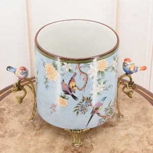 Niebieska porcelanowa missa na owoce – Ptaki und kwiaty – Porcelana aus brązem – Anttyczny elementttelszimmer – Elegante dekoracja domu – Prezent na slub i urodziny