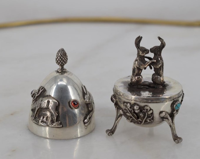 Tsar Silver Egg - Two Boxing Hares - Silver 84 Imperial Russia - Egg Old Silver Tsar Russia - Hunter Silver - Gift Idea Sterling Silver