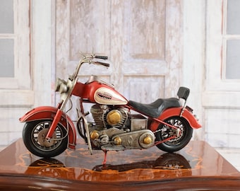 Vintage Red Motorcycle Model: Metal Motorbike Decor, Collector's Item