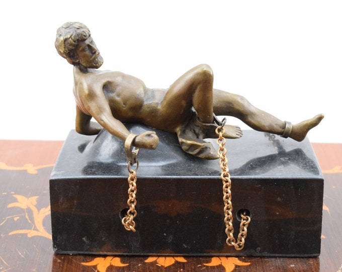 Mythological Bronze Figurine - Prometheus Chained to Rock - Bronze Greek Mythology Statue Figurine Sculpture Gift Idea -