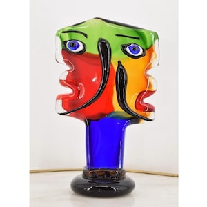 Murano Style Double Face Figurine – Colorful Venetian Art Glass – Italian Vintage Decor – Unique Gift for Art Lovers & Collectors