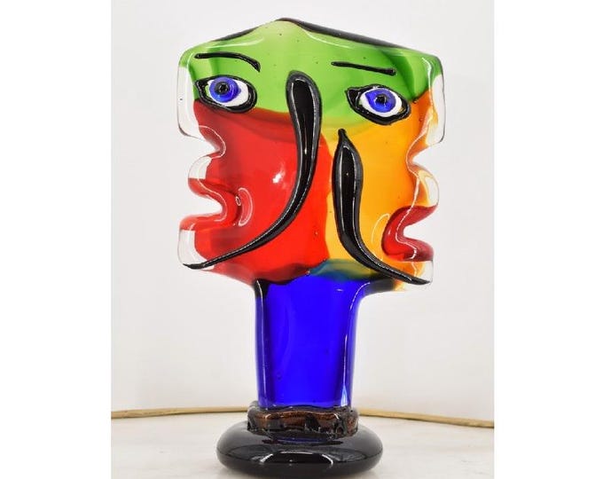 Murano Style Double Face Figurine – Colorful Venetian Art Glass – Italian Vintage Decor – Unique Gift for Art Lovers & Collectors
