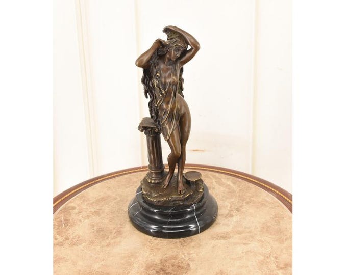Bronze Woman Figurine on Marble Base – Elegant Act Statue Home Decor