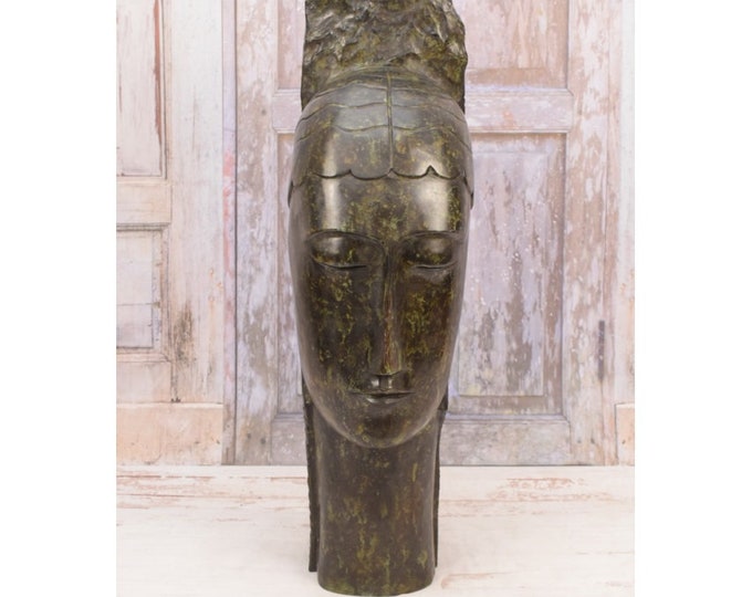 Large Antique Bronze Amedeo Clemente Modigliani Style - Abstract Figure - Woman Face Statue - Modernist Sculpture Woman Head  - Home Decor