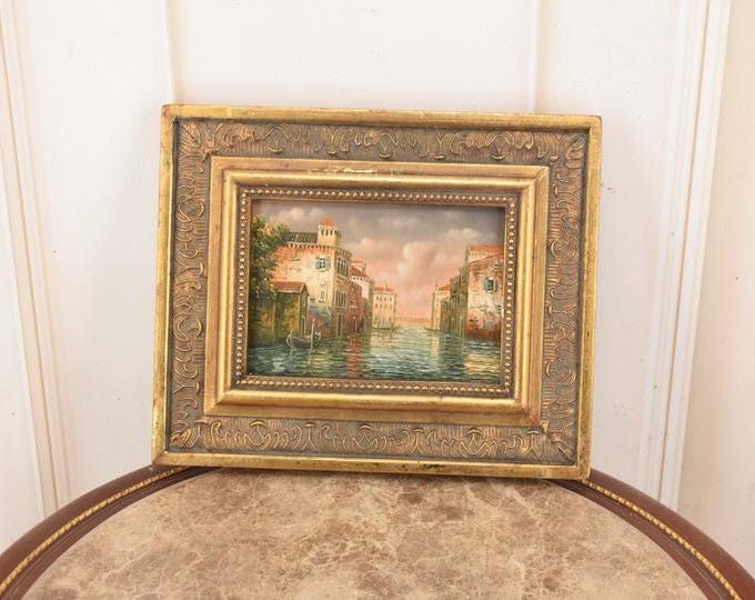 Venice Canal Painting – Italian Cityscape Art in Golden Frame