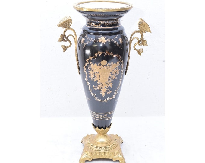 Black gilded porcelain vase - flower pot porcelain - butterfly bronze ornaments - porcelain bowl - butterflies figurine -
