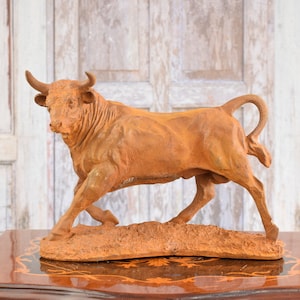 Cast Iron Bull - Rustic Bull Wall Street - Taurus Sculpture - Patio Garden Statue - Vintage - Strength and Victories