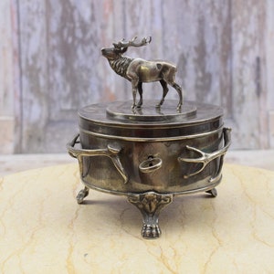 Roaring Deer Silver - Hunter Sugar Bowl - Russian Silver Old HandMade - Silver Sterling - Hunting Rare Silver - Gift Idea - Collector Item