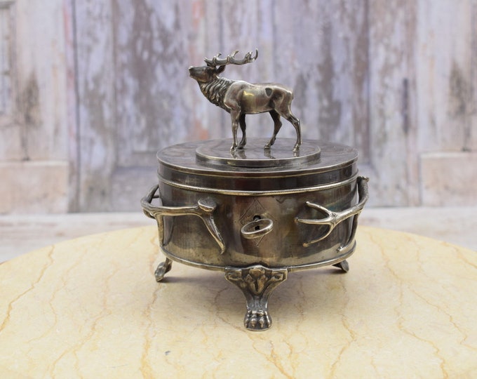 Roaring Deer Silver - Hunter Sugar Bowl - Russian Silver Old HandMade - Silver Sterling - Hunting Rare Silver - Gift Idea - Collector Item