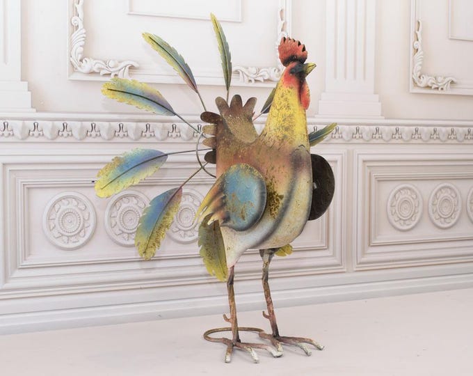 Iron Rooster Colorful Figurine - Figure Sculpture Rosster - Garden Statue Gift Idea - Handcrafted Rooster - Home and Garden Decor