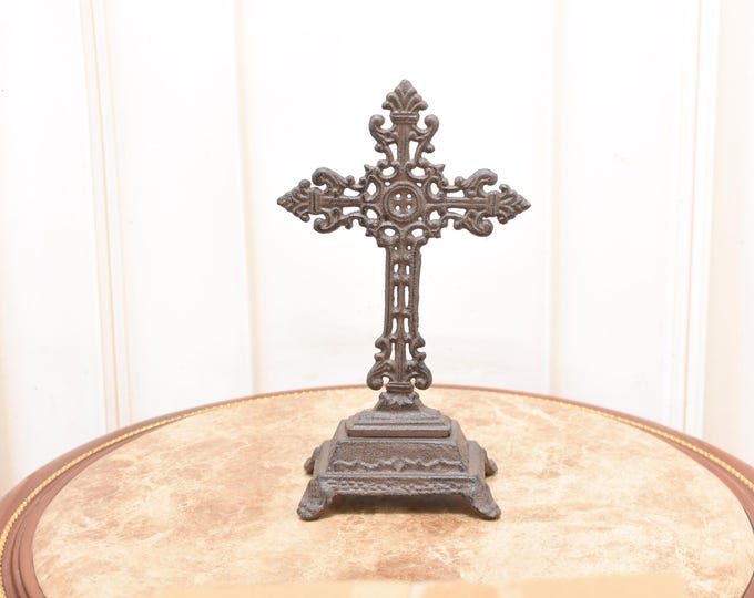 Vintage Cast Iron Cross: Wrought Iron Religious Stand Decor
