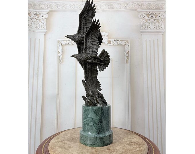 Large two attacking eagles bronze - eagles statue sculpture - figurine eagle - home and garden decor -