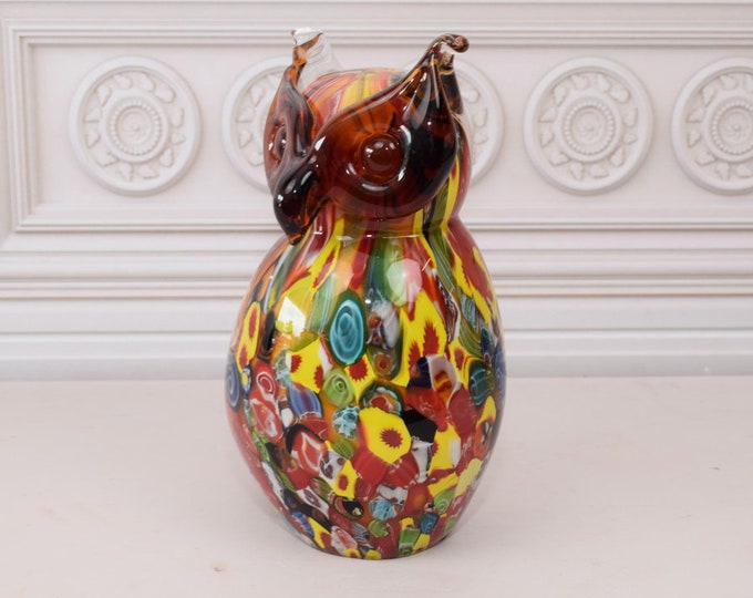 Colorful Murano Owl Statue - Murano Style Sculpture - Amazing Figurine from Venetian - Gift Idea for Birthday, Wedding, Housewarming