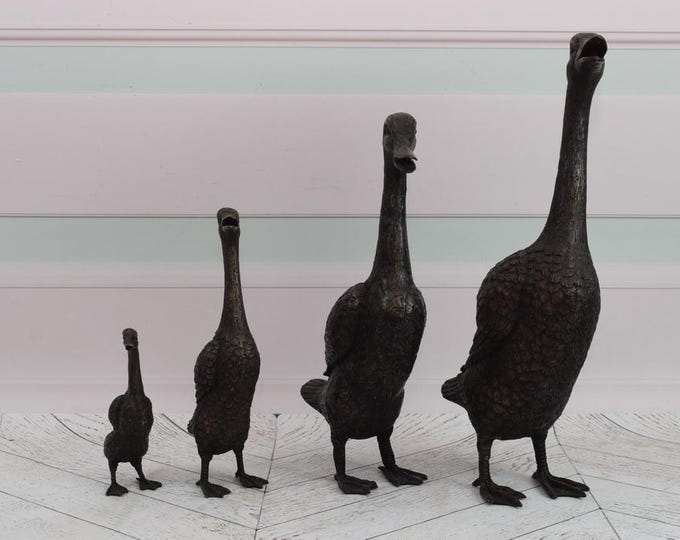 Solid Bronze Statues Famils Ducks - Duck Figurine Sculpture - Home and Garden Decor - Home and Garden Decor - Vintage Gift Idea