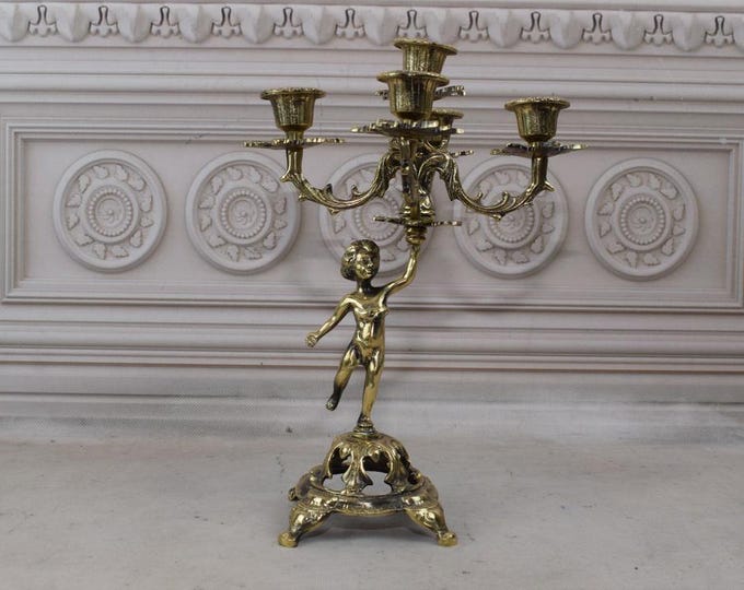 Vintage Brass Candlestick - Candelabrum Brass Angel Statue - Angel Art - Home and Office Decor - Gift for Birthday