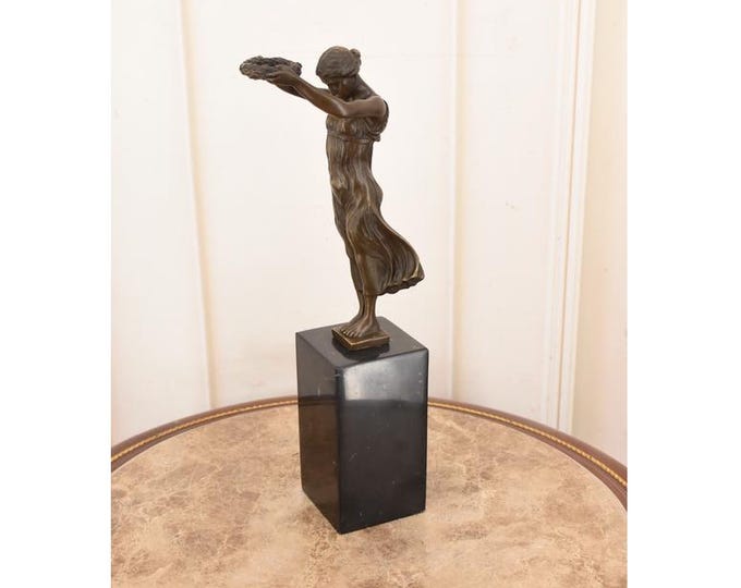 Nymph Bronze Statue with Wreath - Mythological Home Decor