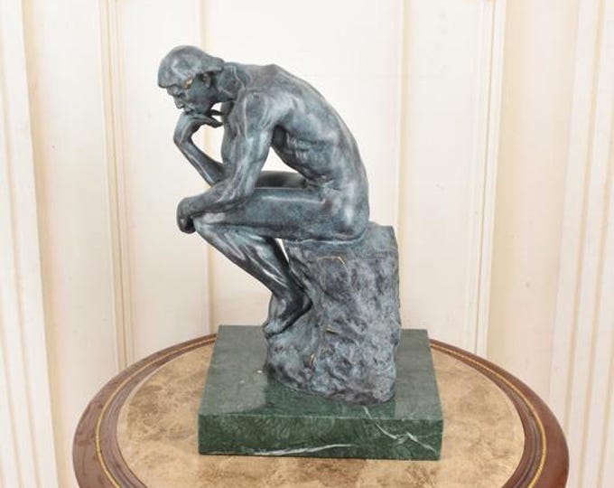 Signed Auguste Rodin Thinker Statue – Vintage Bronze Sculpture on Marble Base