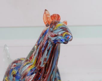 ヴィンテージイタリアムラーノスタイルのガラス製馬の置物：カラフルな 