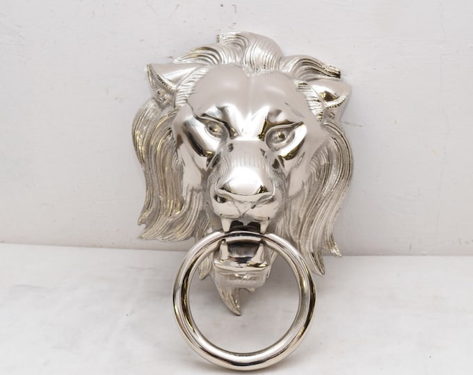 Exclusive Silver Brass Door Knocker - Head Lion - Vintage Style - Home and Garden Decoration