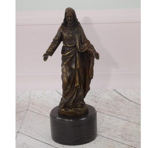 Christi Jesus Bronze Statue - Vintage Religious Sculpture on Marble Base, Religious Gift Idea, Home & Church Decor - Collectible Art