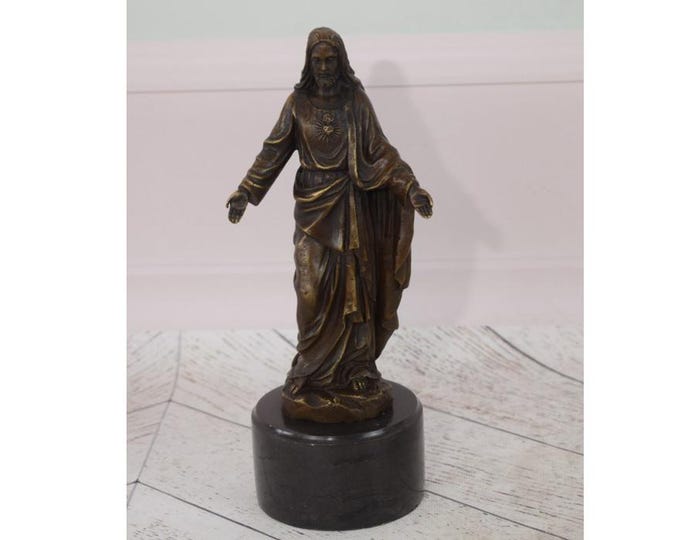 Christi Jesus Bronze Statue - Vintage Religious Sculpture on Marble Base, Religious Gift Idea, Home & Church Decor - Collectible Art