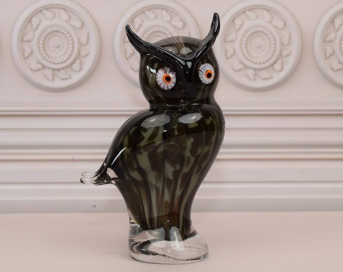Black Statue Owl Murano Style - Heavy and Solid Glass Statue - Owl Figurine - Elegant Gift Idea for Student - Home Decor