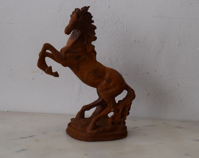 Cast Iron Wild Steed Horse Horses Street Sculpture Figurine Figure Gift Vintage  Style