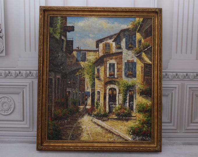 City of Paris - Antique Street Paris - Painting with Golden Frame - French Painting - Wall Decor - Home Decor - Gift for Birthday Wedding