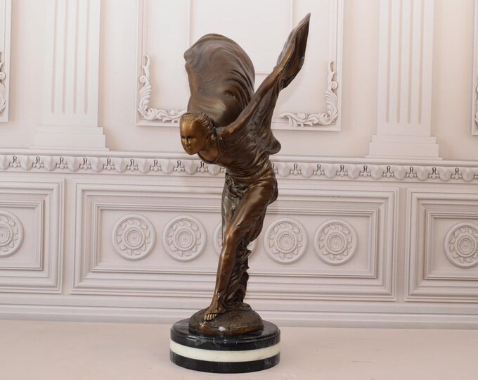 Spirit of Ecstasy Bronze Figurine - Statue Spirit of Ecstasy on Marble Base - Large Figure - Home and Garden Decor - Interior Design