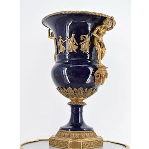 Very Rare! Large Cobalt and Porcelain Vase - Antique Amazing Dark Blue Urn - Bronze Ornaments - Art Nouveau Vase Home Decor Gift for Wedding