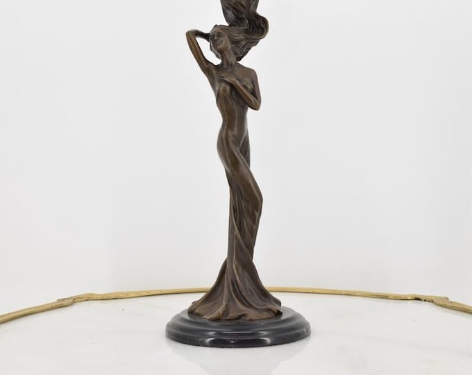 Candlestick Act Woman in Dress - Bronze Sculpture Statue on Marble Base - Home Decor - Candleholder Bronze - Desk Decor