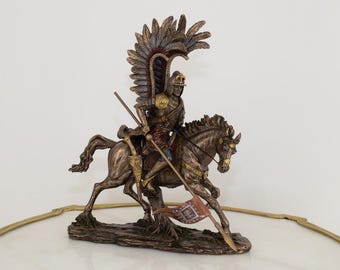 Polish Hussar on Horse Statue - Patriots Figurine - Solid Sculpture - Art Work Figure - Unique Gift for Patriots - Polish Statue Home Decor