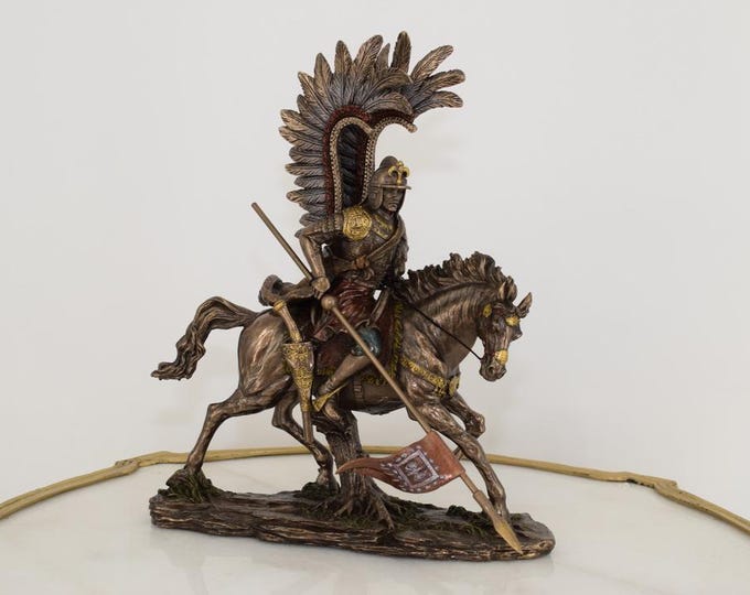 Polish Hussar on Horse Statue - Patriots Figurine - Solid Sculpture - Art Work Figure - Unique Gift for Patriots - Polish Statue Home Decor