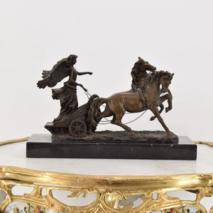 Greek Goddess Nike Pulled by 2 Horses Bronze Figurine - Realistic Chariot Sculpture, Unique Gift Idea for Mythology Lovers & Art Collectors