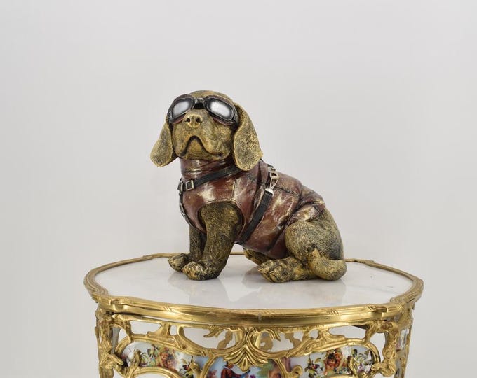 Dog in a Pilot Costume - Funny Dog Statue - Dog Dachshund Art - Gift Idea for Pilot - Home Decor - Vintage Sculpture