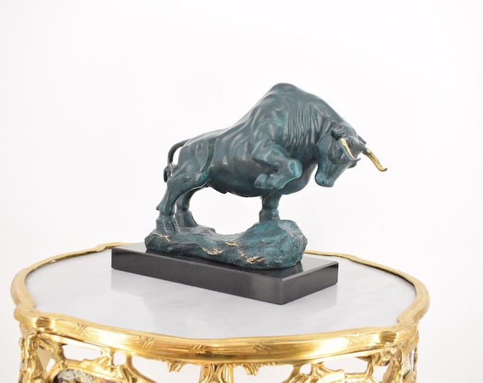 Large Bull Bronze Statue on Marble Base – Powerful Bull Sculpture – Corrida Taurus – Office & Home Decor – Gift Idea - Crypto Bitcoin Bull