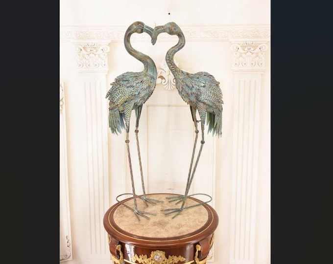 Metal Garden Flamingos – Patinated Sculptures, Vintage Outdoor Bird Decor Set