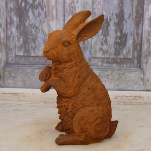 Cast Iron Funny Sitting Rabbit- Dressed Hare Rabbit - Amazing Garden Statue - Rustical Figurine Sitting Hare -Gift Idea for Garden