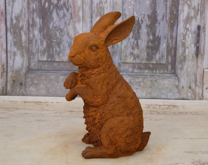 Cast Iron Funny Sitting Rabbit- Dressed Hare Rabbit - Amazing Garden Statue - Rustical Figurine Sitting Hare -Gift Idea for Garden