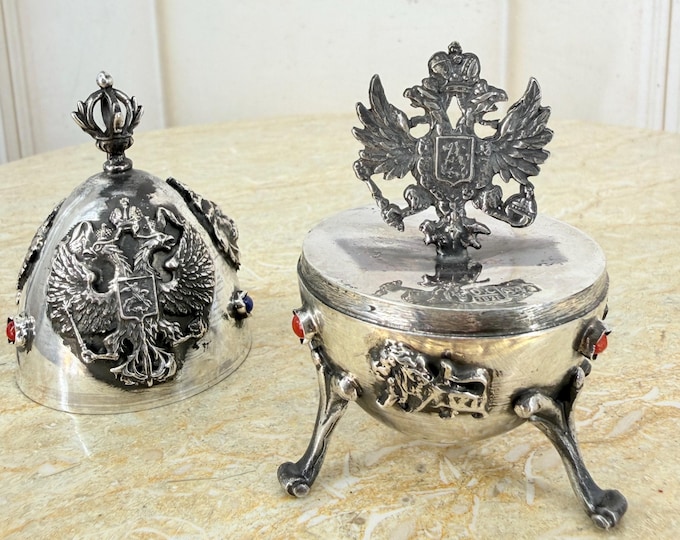 Antique Silver Egg – Double-Headed Eagle – Marked 84 – Rare Silver Collectible