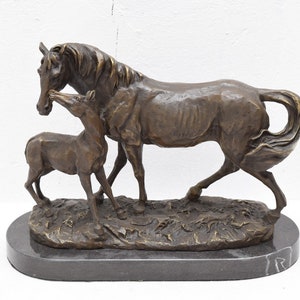Horses Realistic Bronze Mare and Foal Figurine Statue  Sculpture Animal Gift Idea -