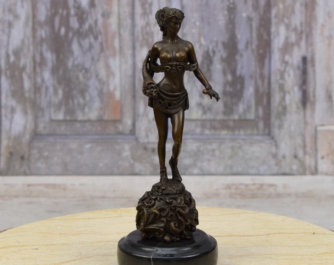 Warrior Fighter Woman with Sword Bronze Statue on Marble Base - Mythology Woman Sculpture - Home Decor - Foundry Mark - Gift Idea