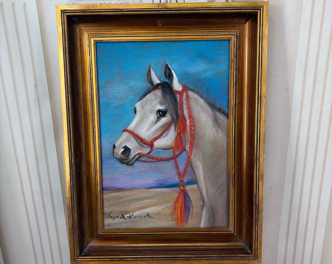 Amazing Horse Head Painting - Kossak Style - Vintage Pastel Drawing - Polish Equestrian Art - Horse Wall Decor